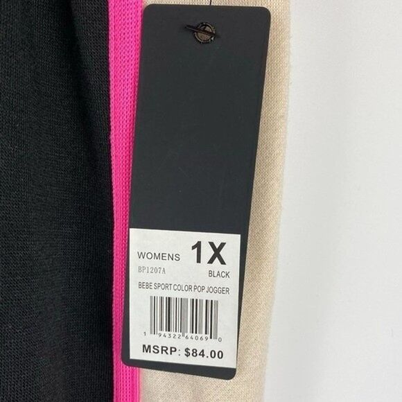 Bebe Sweatpants Womens 1X Black Pink Jogger Pants Pockets Casual Ladies - Picture 6 of 6